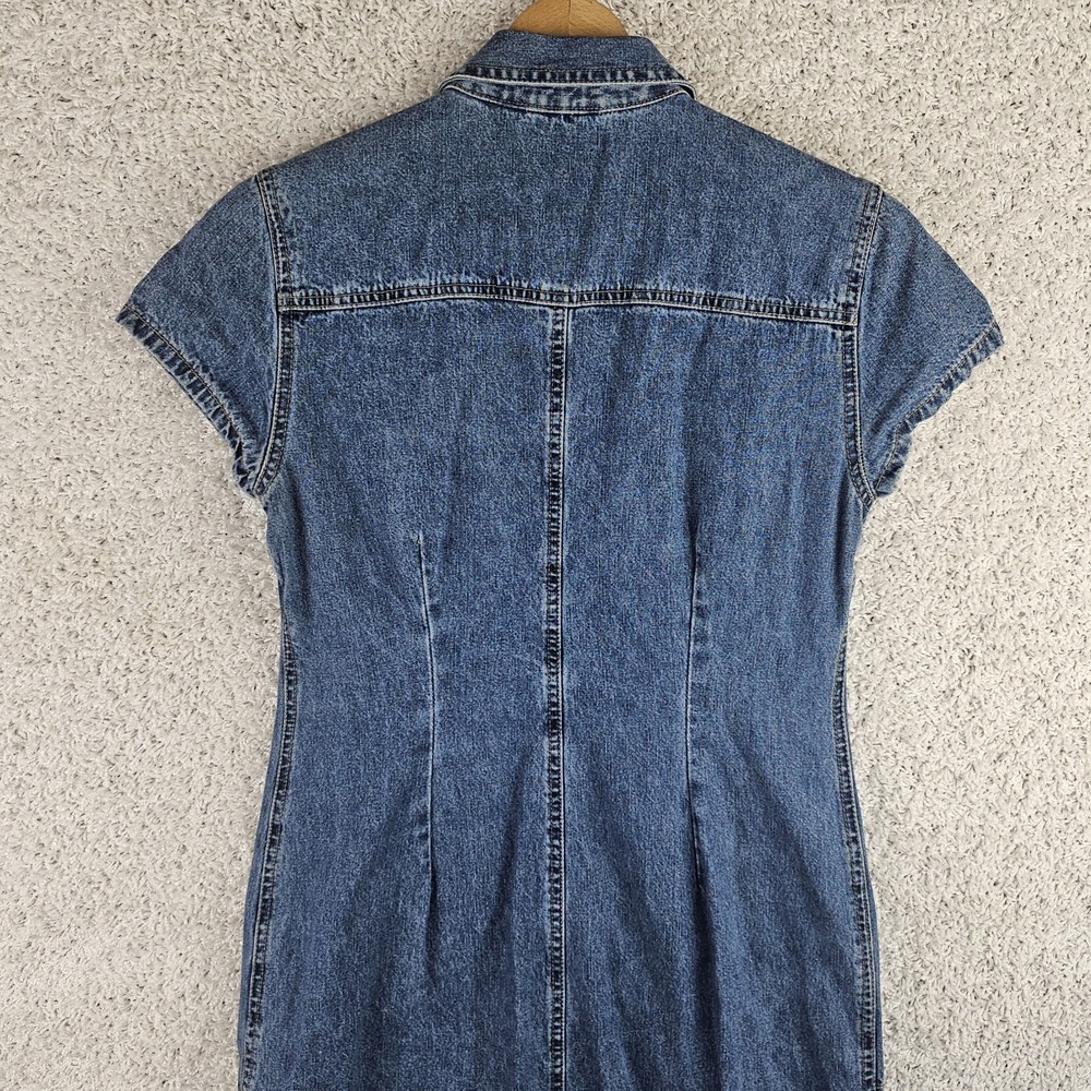 Vintage 90s Y2K Faded Glory Patchwork Flower Button Denim Skirt Boho Fringe Sz 3 - Picture 9 of 9